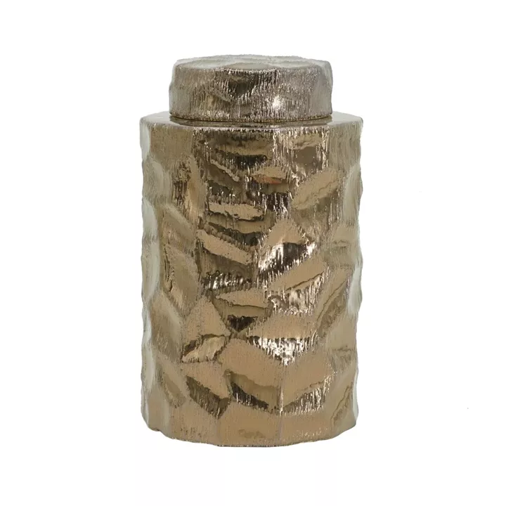 Artekko Lidded Μπρονζέ Κεραμικό Διακοσμητικό Δοχείο Βάζο με Καπάκι (15x15x25)cm