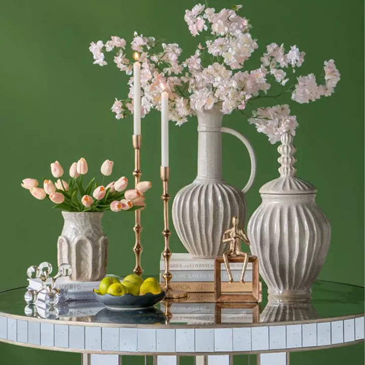 Artekko Akali Μπεζ Κεραμικό Διακοσμητικό Βάζο Δοχείο (27x23.5x48)cm