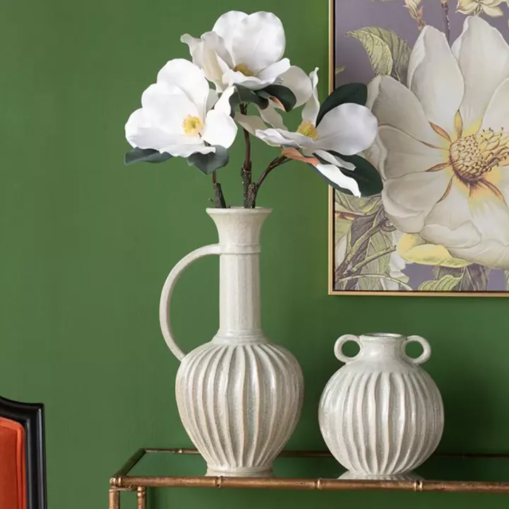 Artekko Akali Μπεζ Κεραμικό Διακοσμητικό Βάζο Δοχείο (27x23.5x48)cm