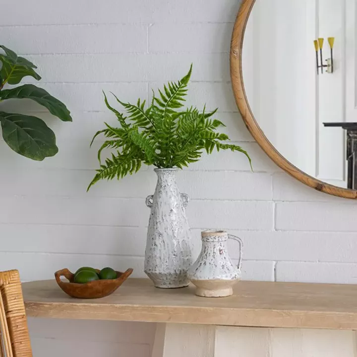 Artekko Bard Λευκό Διακοσμητικό Βάζο από Τερακότα με Μπεζ Λεπτομέρειες (14x14x15.5)cm