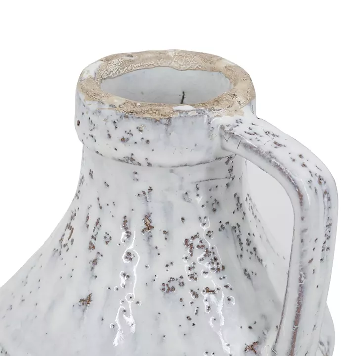 Artekko Bard Λευκό Διακοσμητικό Βάζο από Τερακότα με Μπεζ Λεπτομέρειες (14x14x15.5)cm