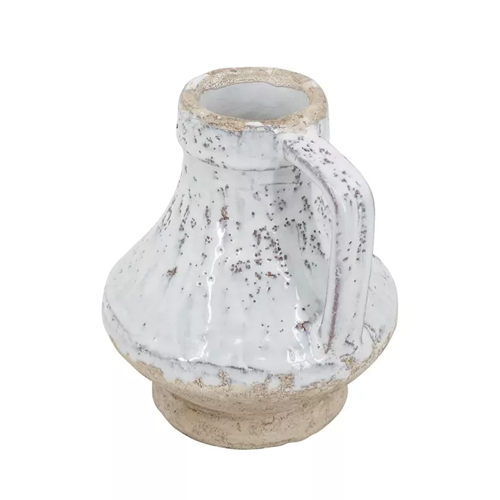 Artekko Bard Λευκό Διακοσμητικό Βάζο από Τερακότα με Μπεζ Λεπτομέρειες (14x14x15.5)cm