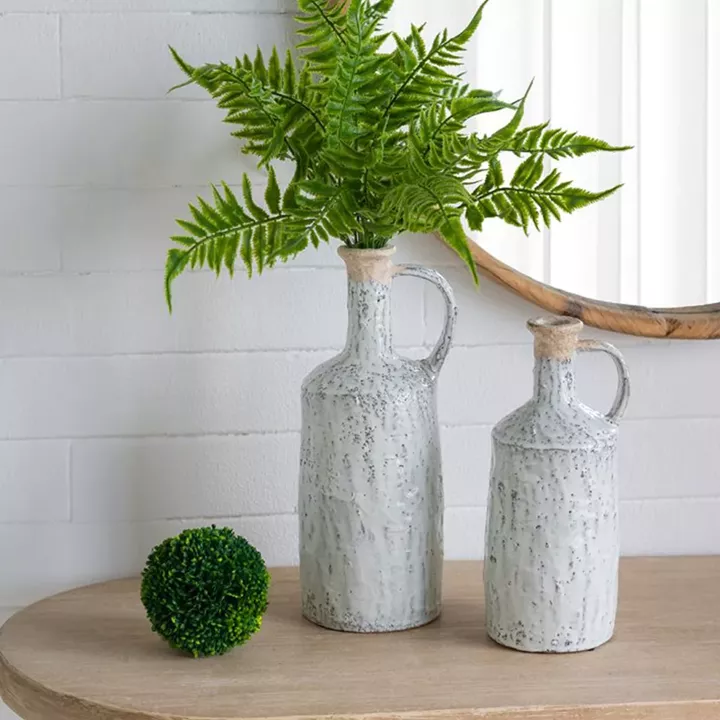 Artekko Bard Λευκό Διακοσμητικό Βάζο από Τερακότα με Μπεζ Λεπτομέρειες (12.5x11.5x28)cm