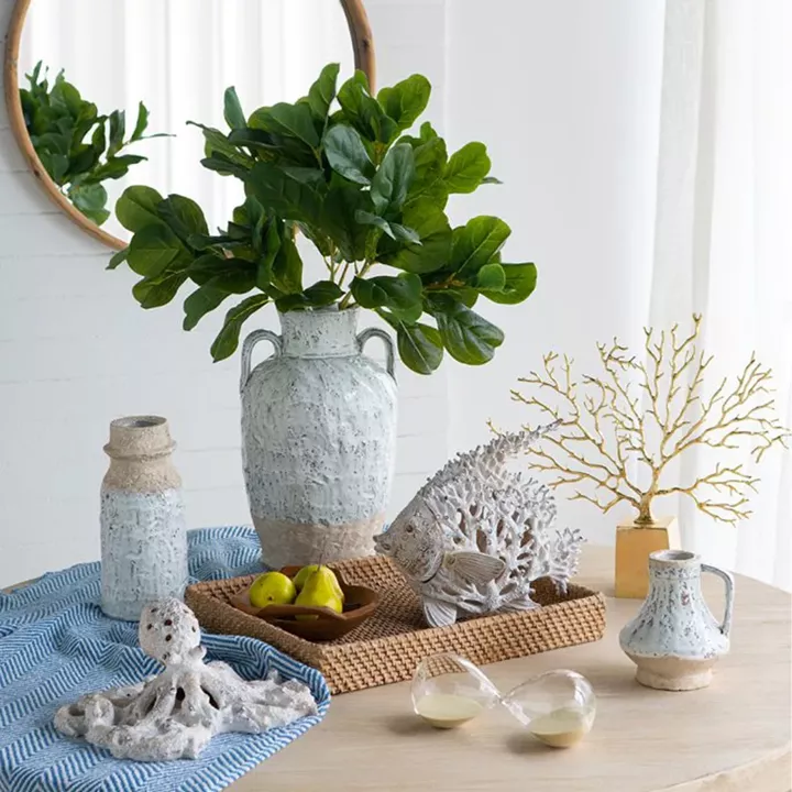 Artekko Bard Λευκό Διακοσμητικό Βάζο από Τερακότα με Μπεζ Λεπτομέρειες (12x12x26.5)cm