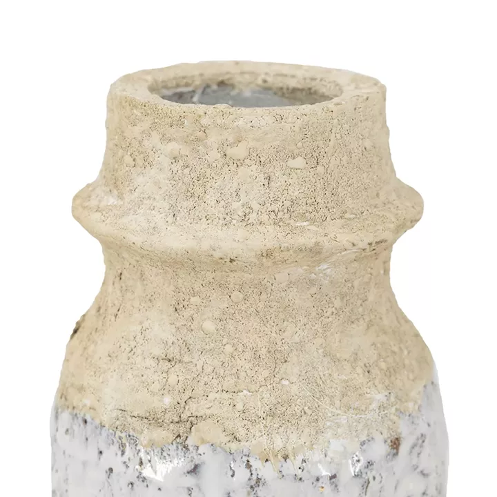 Artekko Bard Λευκό Διακοσμητικό Βάζο από Τερακότα με Μπεζ Λεπτομέρειες (12x12x26.5)cm