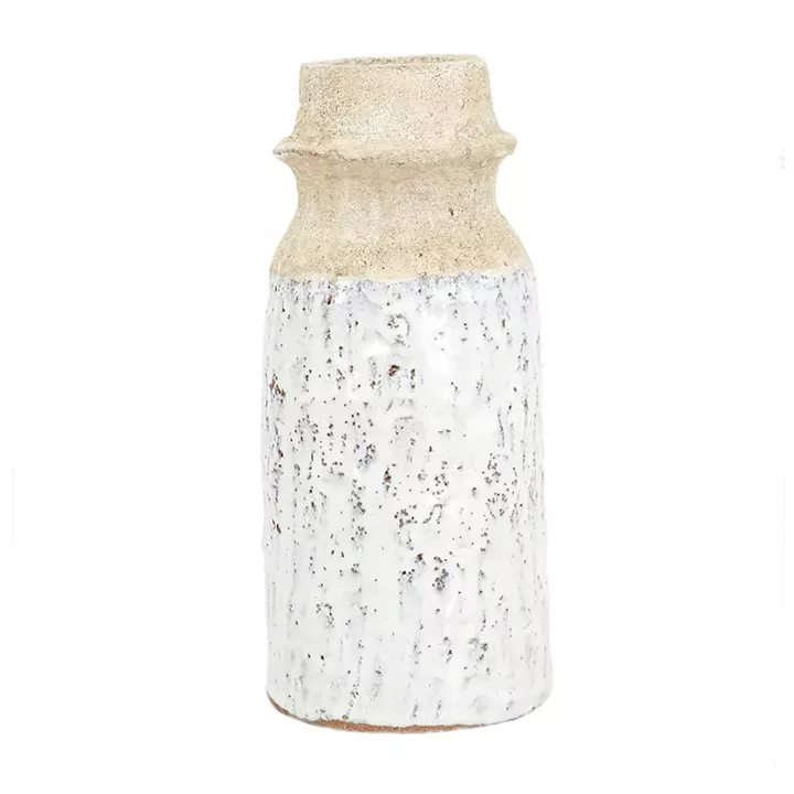 Artekko Bard Λευκό Διακοσμητικό Βάζο από Τερακότα με Μπεζ Λεπτομέρειες (12x12x26.5)cm