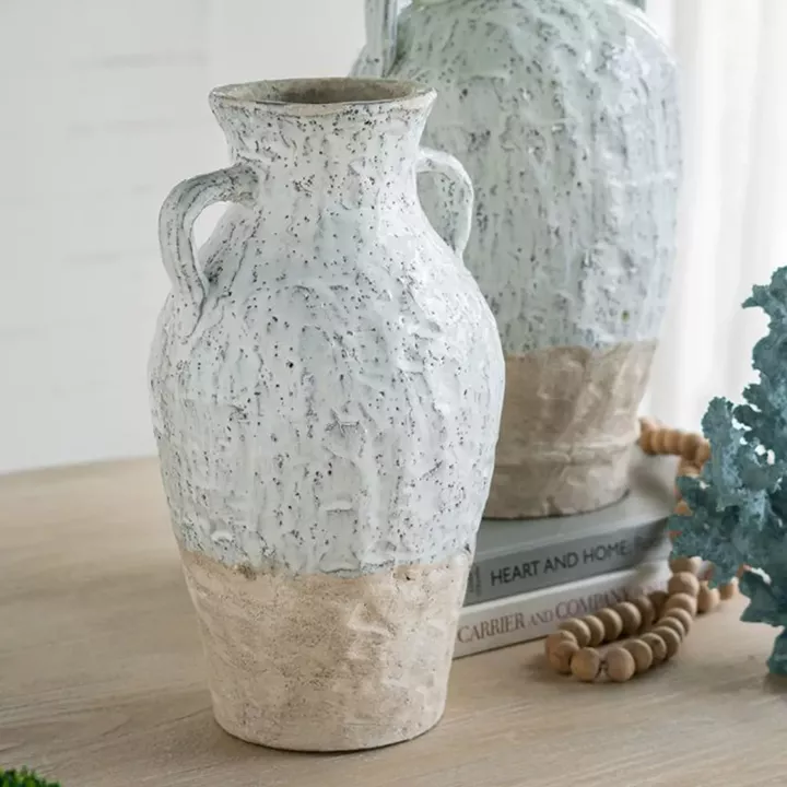 Artekko Bard Λευκό Διακοσμητικό Βάζο από Τερακότα με Μπεζ Λεπτομέρειες (20x20x35)cm