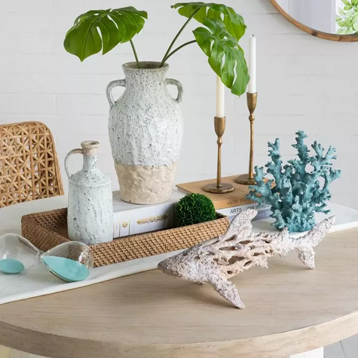 Artekko Bard Λευκό Διακοσμητικό Βάζο από Τερακότα με Μπεζ Λεπτομέρειες (20x20x35)cm