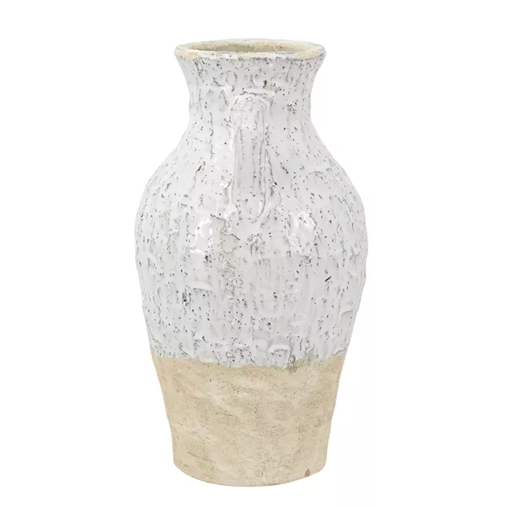 Artekko Bard Λευκό Διακοσμητικό Βάζο από Τερακότα με Μπεζ Λεπτομέρειες (20x20x35)cm