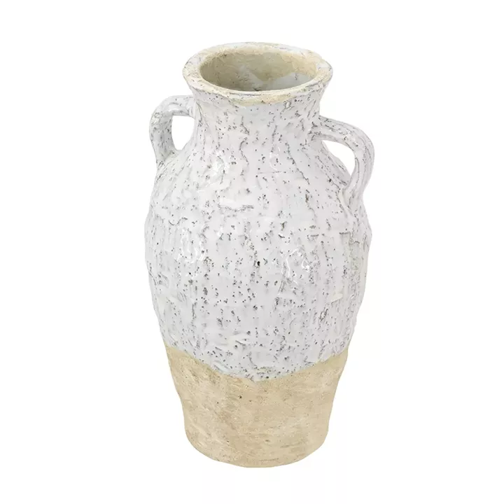 Artekko Bard Λευκό Διακοσμητικό Βάζο από Τερακότα με Μπεζ Λεπτομέρειες (20x20x35)cm