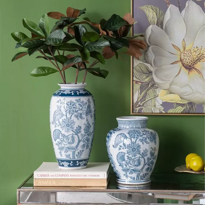 Artekko Melania Διακοσμητικό Βάζο από Πορσελάνη σε Άσπρο με Μπλε (19x19x38)cm