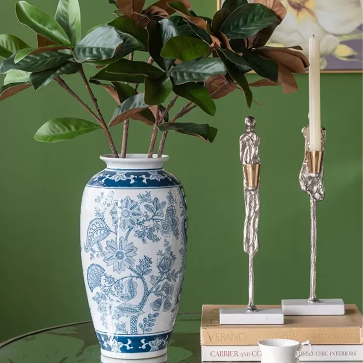 Artekko Melania Διακοσμητικό Βάζο από Πορσελάνη σε Άσπρο με Μπλε (19x19x38)cm