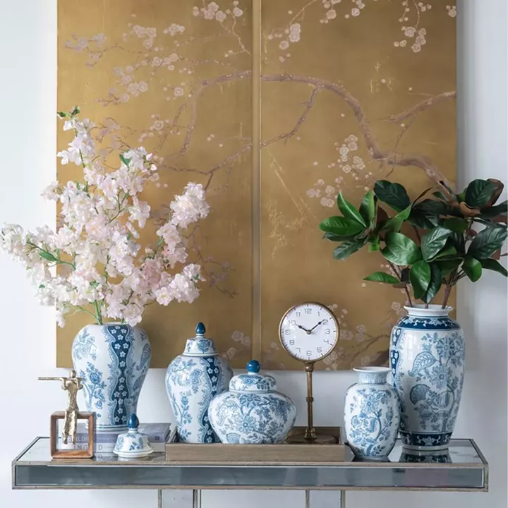 Artekko Melania Διακοσμητικό Βάζο από Πορσελάνη σε Άσπρο με Μπλε (19x19x38)cm