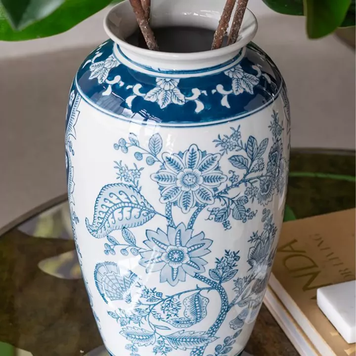 Artekko Melania Διακοσμητικό Βάζο από Πορσελάνη σε Άσπρο με Μπλε (19x19x38)cm