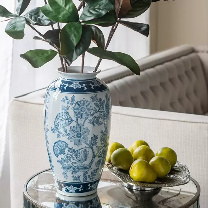 Artekko Melania Διακοσμητικό Βάζο από Πορσελάνη σε Άσπρο με Μπλε (19x19x38)cm
