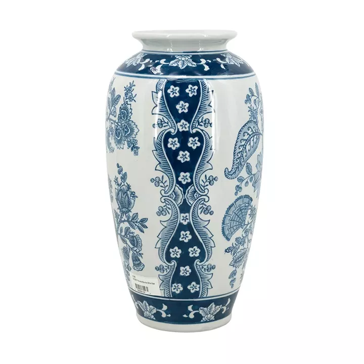 Artekko Melania Διακοσμητικό Βάζο από Πορσελάνη σε Άσπρο με Μπλε (19x19x38)cm
