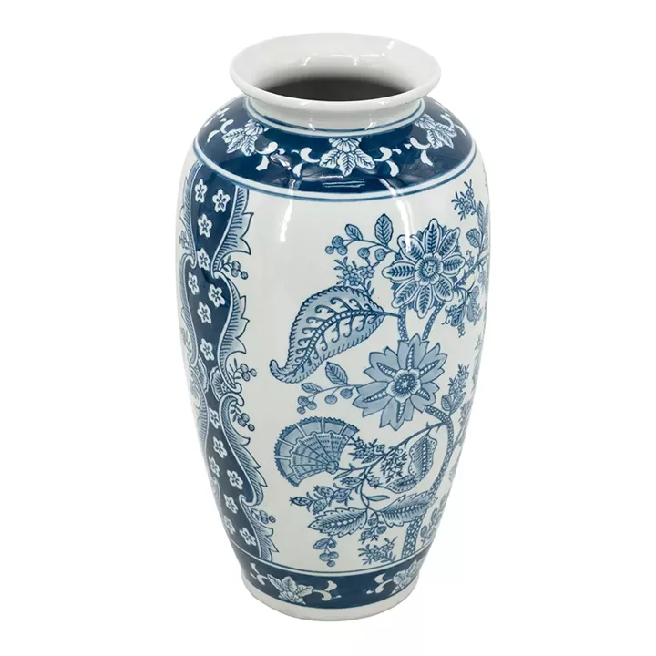 Artekko Melania Διακοσμητικό Βάζο από Πορσελάνη σε Άσπρο με Μπλε (19x19x38)cm