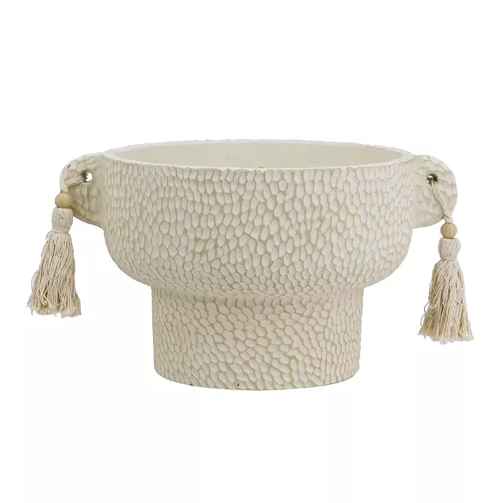 Artekko Antique Μπεζ Τσιμεντένιο Δοχείο με Φούντες (21.5x18.2x12)cm