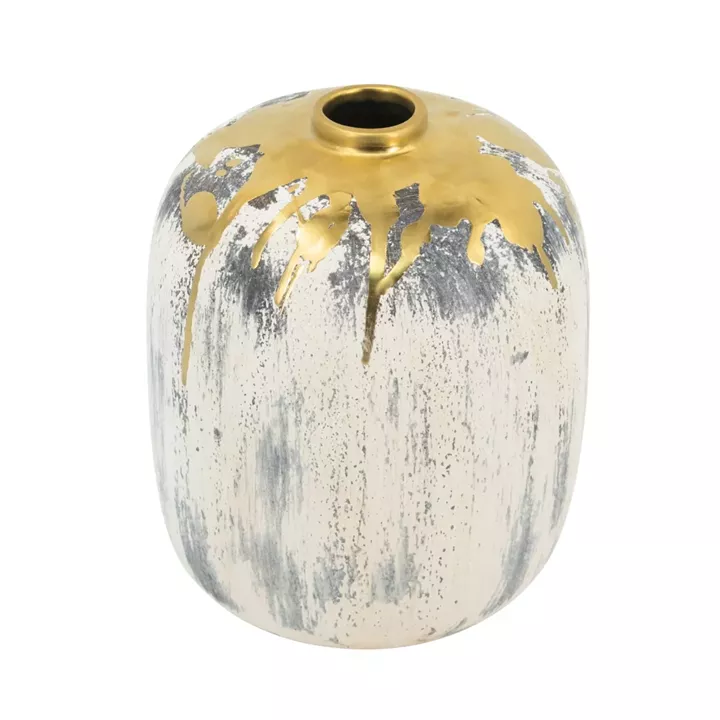 Artekko Kayle Μπεζ Διακοσμητικό Κεραμικό Βάζο με Χρυσές Λεπτομέρειες (16x16x20)cm