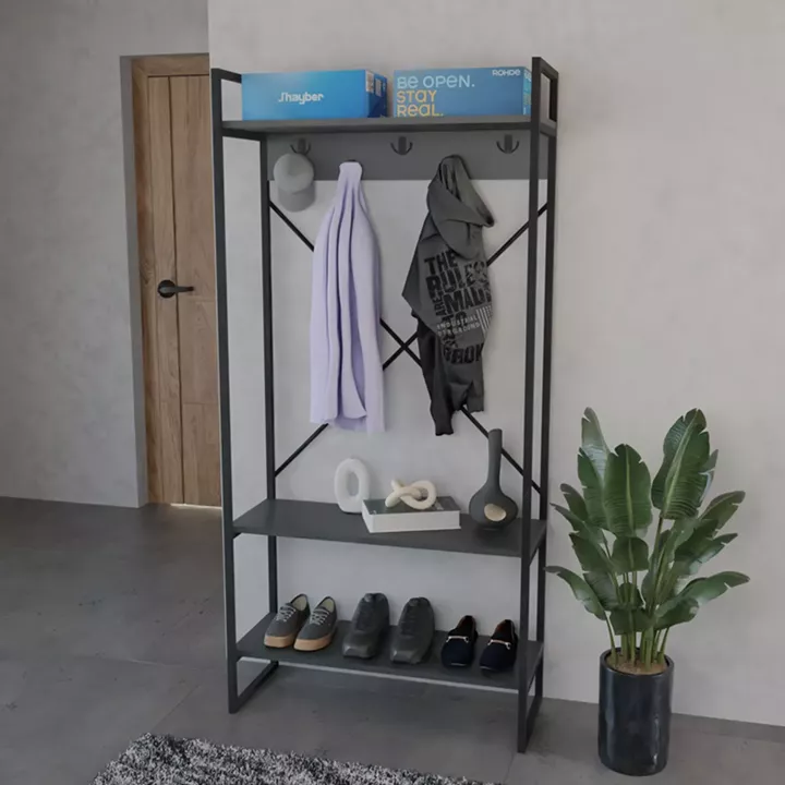 Levento pakoworld entance furniture anthracite with black metal frame 88x34x180cm