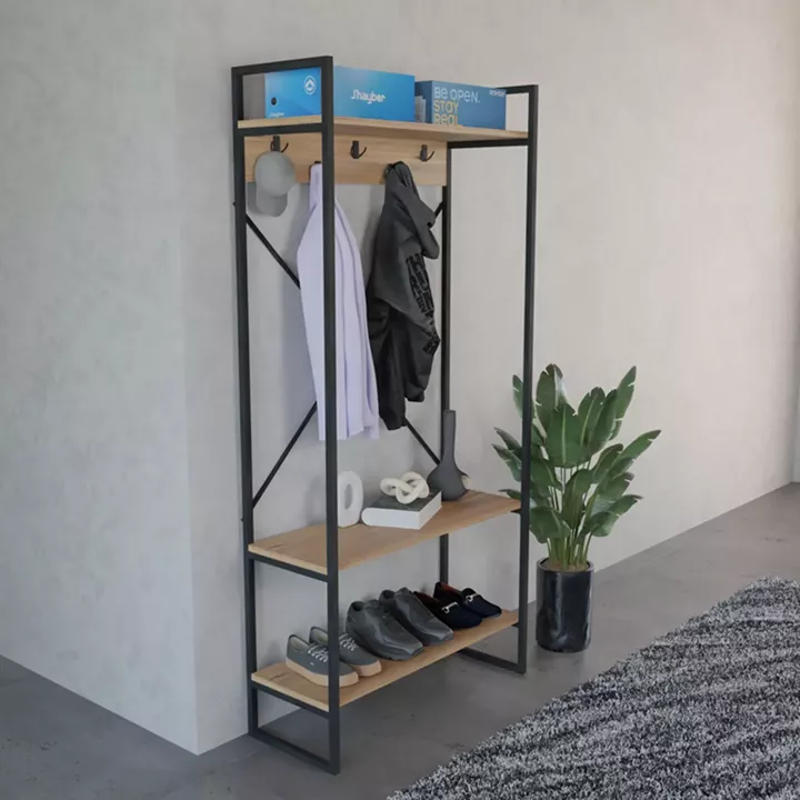 Έπιπλο εισόδου Levento pakoworld oak με μαύρο μεταλλικό σκελετό 88x34x180εκ