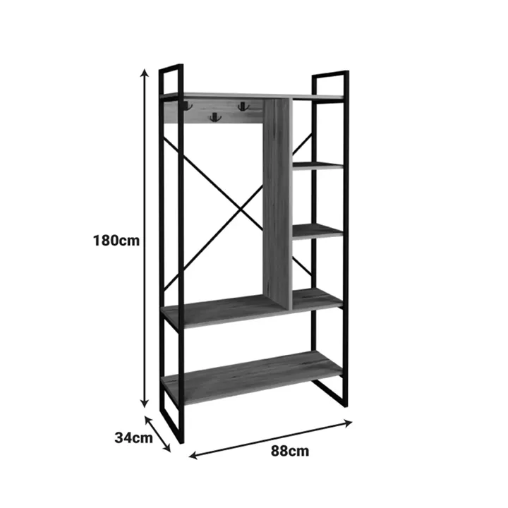 Feranda pakoworld entance furniture with oak shelves and black metal frame 88x34x180cm