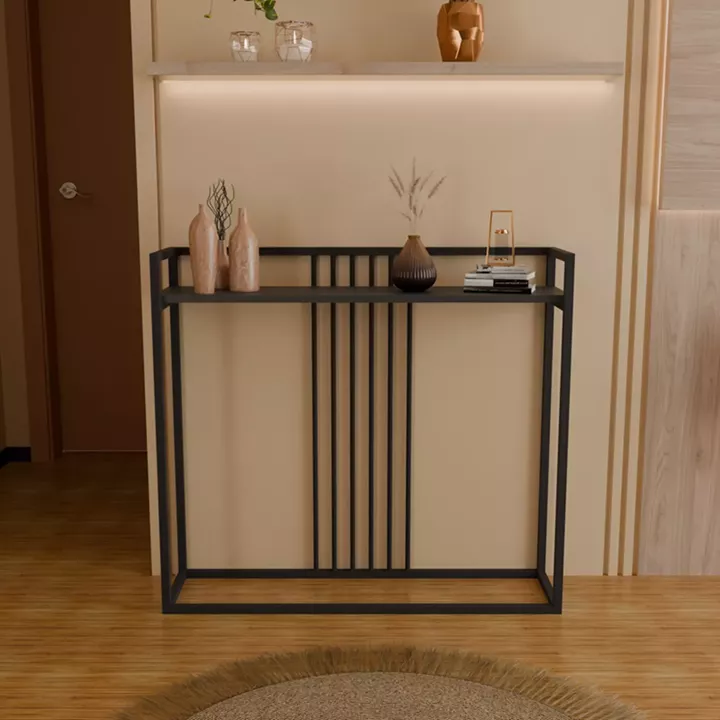 Convida pakoworld console table anthracite with black metal frame 100x25x90cm