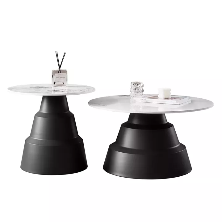 SET 2 COFFEE TABLES LIDOX HM18306.02 SINTERED STONE TOPS IN SNOW WHITE COLOR Φ50cm & Φ70cm