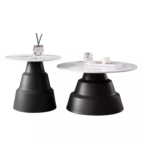 SET 2 COFFEE TABLES LIDOX HM18306.02 SINTERED STONE TOPS IN SNOW WHITE COLOR Φ50cm & Φ70cm