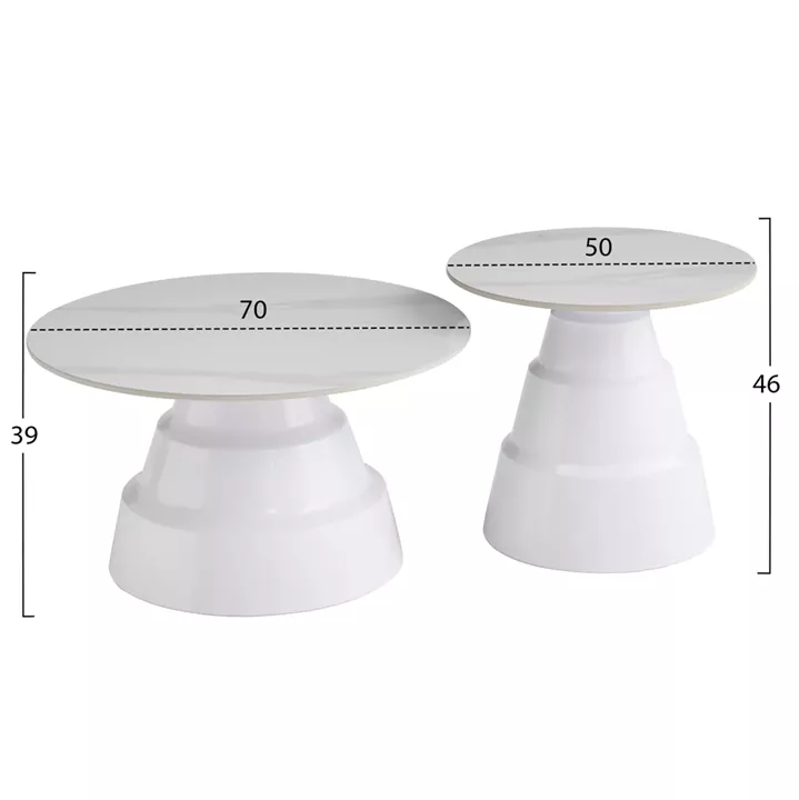 SET 2 COFFEE TABLES LIDOX HM18306.01 SINTERED STONE TOPS AND BASES--WHITE Φ50cm & Φ70cm