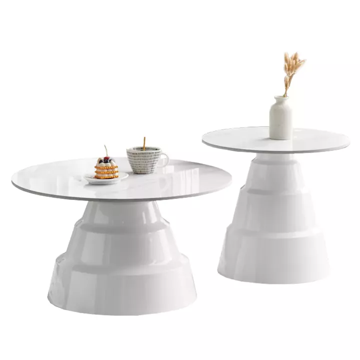 SET 2 COFFEE TABLES LIDOX HM18306.01 SINTERED STONE TOPS AND BASES--WHITE Φ50cm & Φ70cm