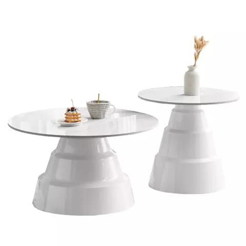 SET 2 COFFEE TABLES LIDOX HM18306.01 SINTERED STONE TOPS AND BASES--WHITE Φ50cm & Φ70cm