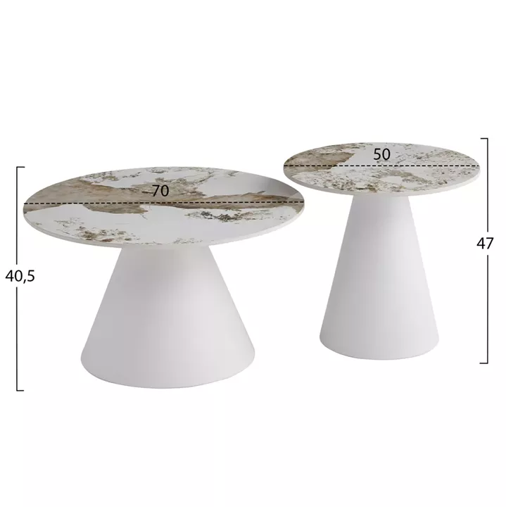 SET 2 COFFEE TABLES RIDGE(X) HM18307.01 SINTERED STONE TOPS--WHITE BASES Φ50cm & Φ70cm