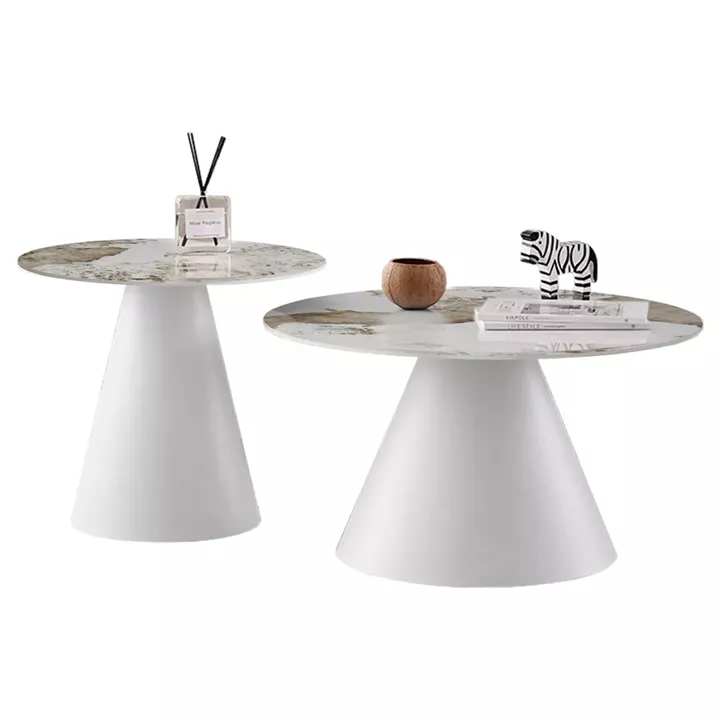 SET 2 COFFEE TABLES RIDGE(X) HM18307.01 SINTERED STONE TOPS--WHITE BASES Φ50cm & Φ70cm