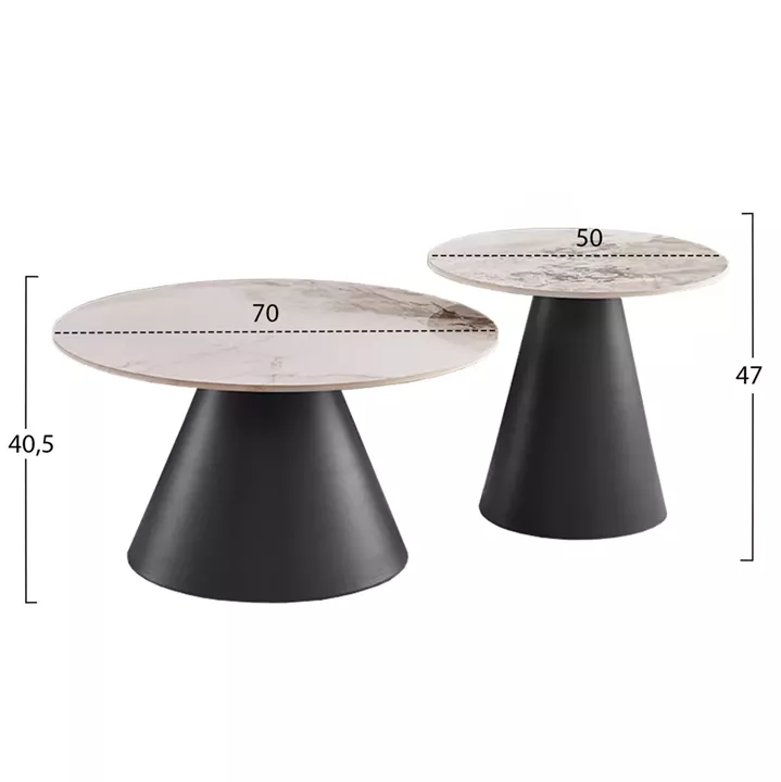SET 2 COFFEE TABLES RIDGE(X) HM18307.02 SINTERED STONE TOPS--BLACK BASES Φ50cm & Φ70cm