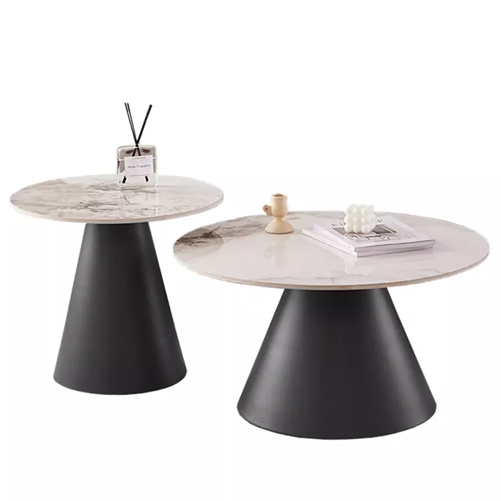 SET 2 COFFEE TABLES RIDGE(X) HM18307.02 SINTERED STONE TOPS--BLACK BASES Φ50cm & Φ70cm
