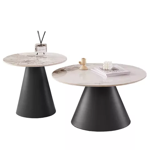 SET 2 COFFEE TABLES RIDGE(X) HM18307.02 SINTERED STONE TOPS--BLACK BASES Φ50cm & Φ70cm