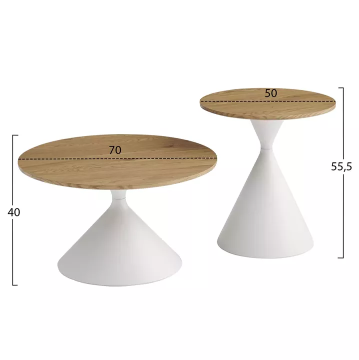 SET 2 COFFEE TABLES JENNEL(X) HM18308.01 METAL IN WHITE--MDF WITH PAPER VENEER Φ50cm & Φ70cm