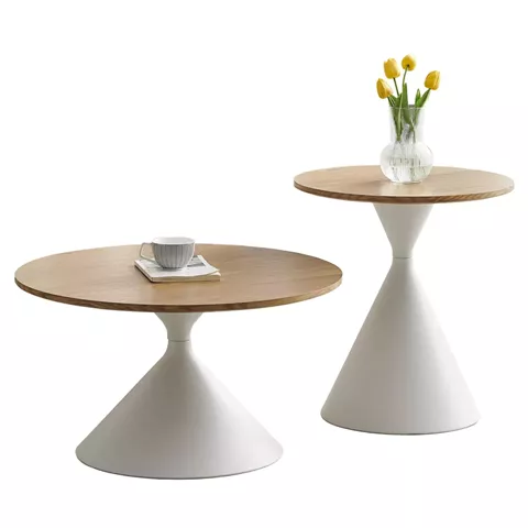 SET 2 COFFEE TABLES JENNEL(X) HM18308.01 METAL IN WHITE--MDF WITH PAPER VENEER Φ50cm & Φ70cm