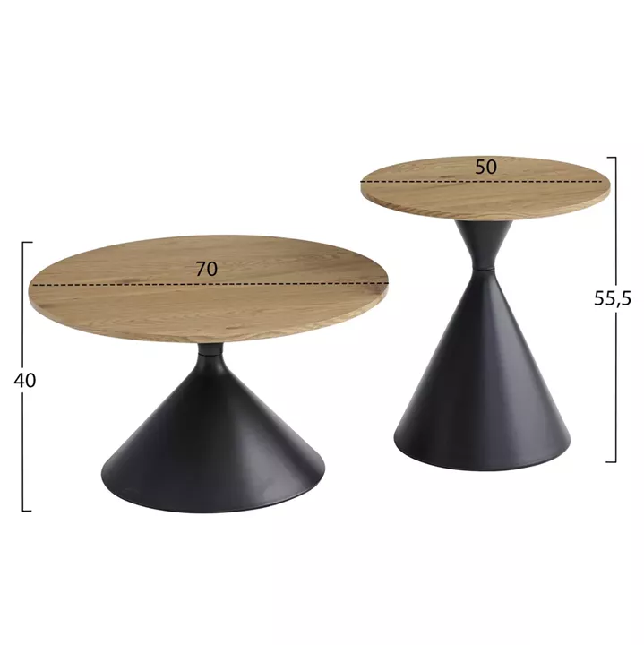 SET 2 COFFEE TABLES JENNEL(X) HM18308.02 METAL IN BLACK--MDF WITH PAPER VENEER Φ50cm & Φ70cm