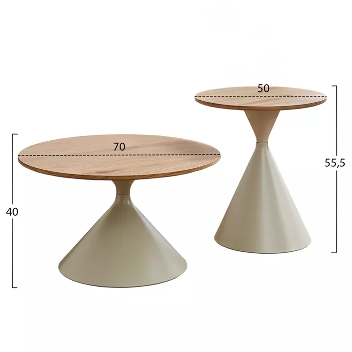 SET 2 COFFEE TABLES JENNEL(X) HM18308.04 METAL IN CHAMPAGNE--MDF WITH PAPER VENEER Φ50cm & Φ70cm