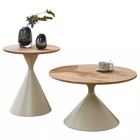 SET 2 COFFEE TABLES JENNEL(X) HM18308.04 METAL IN CHAMPAGNE--MDF WITH PAPER VENEER Φ50cm & Φ70cm