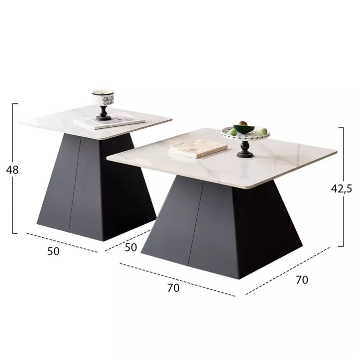 SET 2 COFFEE TABLES QUBER(X) HM18311.02 SINTERED STONE SQUARE--BLACK BASES