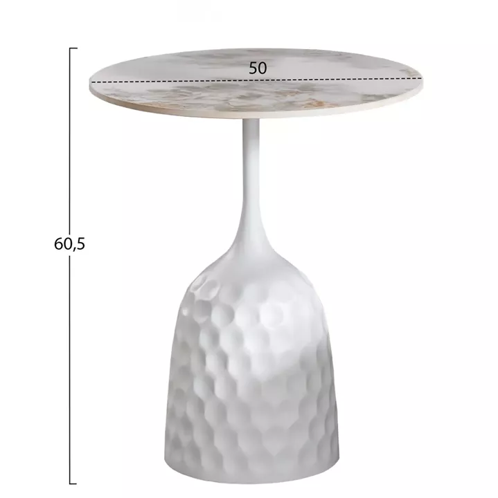 COFFEE TABLE LONGSTEM HM18317.01 WHITE METAL BASE--SINTERED STONE TOP IN CALACATA GOLD Φ50