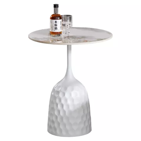 COFFEE TABLE LONGSTEM HM18317.01 WHITE METAL BASE--SINTERED STONE TOP IN CALACATA GOLD Φ50