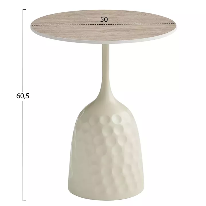 COFFEE TABLE LONGSTEM HM18317.04 METAL BASE IN CHAMPAGNE COLOR--CERAMIC TOP IN TRAVERTINE STONE Φ50