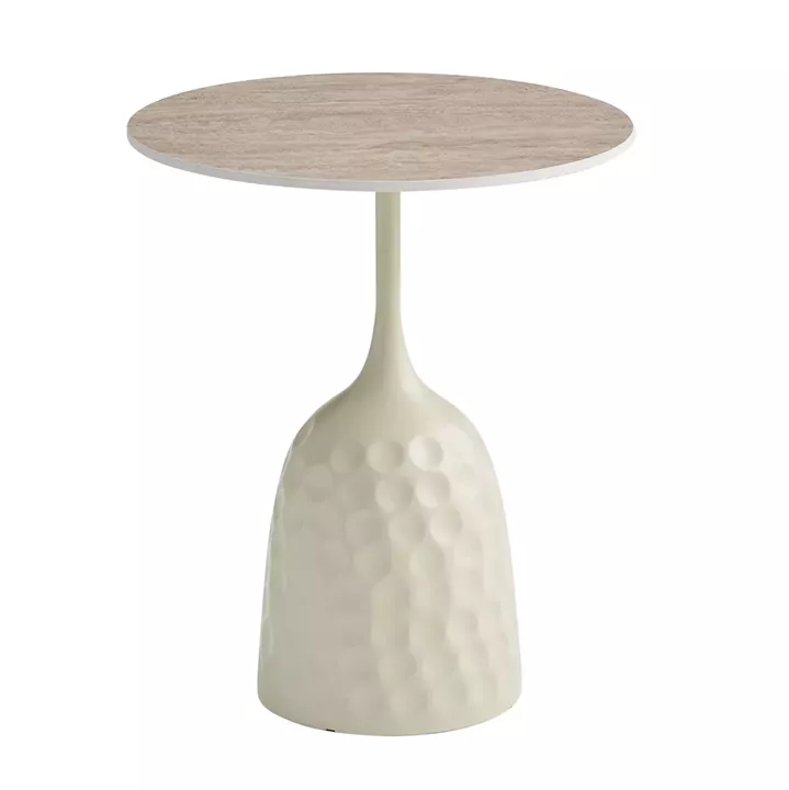 COFFEE TABLE LONGSTEM HM18317.04 METAL BASE IN CHAMPAGNE COLOR--CERAMIC TOP IN TRAVERTINE STONE Φ50