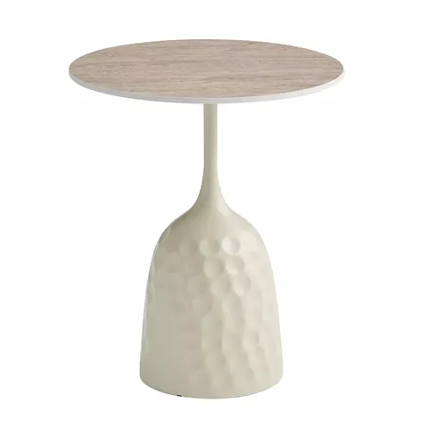 COFFEE TABLE LONGSTEM HM18317.04 METAL BASE IN CHAMPAGNE COLOR--CERAMIC TOP IN TRAVERTINE STONE Φ50