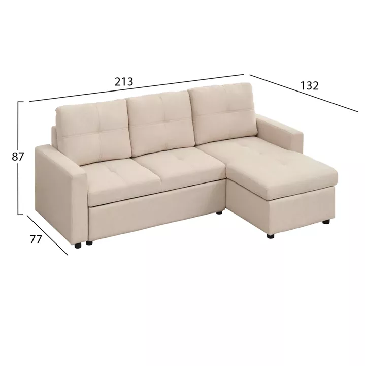 ΓΩΝΙΑΚΟΣ ΚΑΝΑΠΕΣ-ΚΡΕΒΑΤΙ ΑΝΑΣΤΡΕΨΙΜΟΣ SALINO HM3285.03 ΜΠΕΖ ΥΦΑΣΜΑ 213x132x87Yεκ