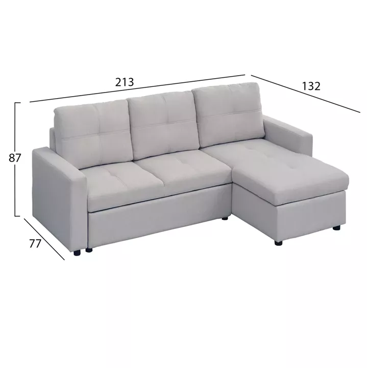 ΓΩΝΙΑΚΟΣ ΚΑΝΑΠΕΣ-ΚΡΕΒΑΤΙ ΑΝΑΣΤΡΕΨΙΜΟΣ SALINO HM3285.01 ΓΚΡΙ ΥΦΑΣΜΑ 213x132x87Yεκ